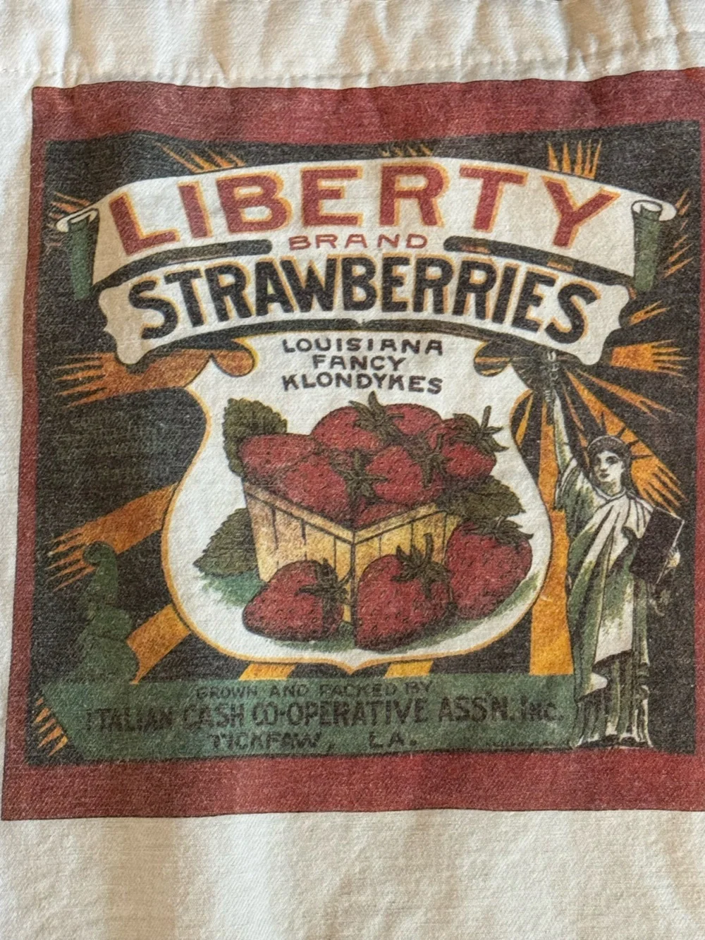 HEARTLAND TRADING COMPANY Apron Liberty Strawberry Graphic Cream NEW